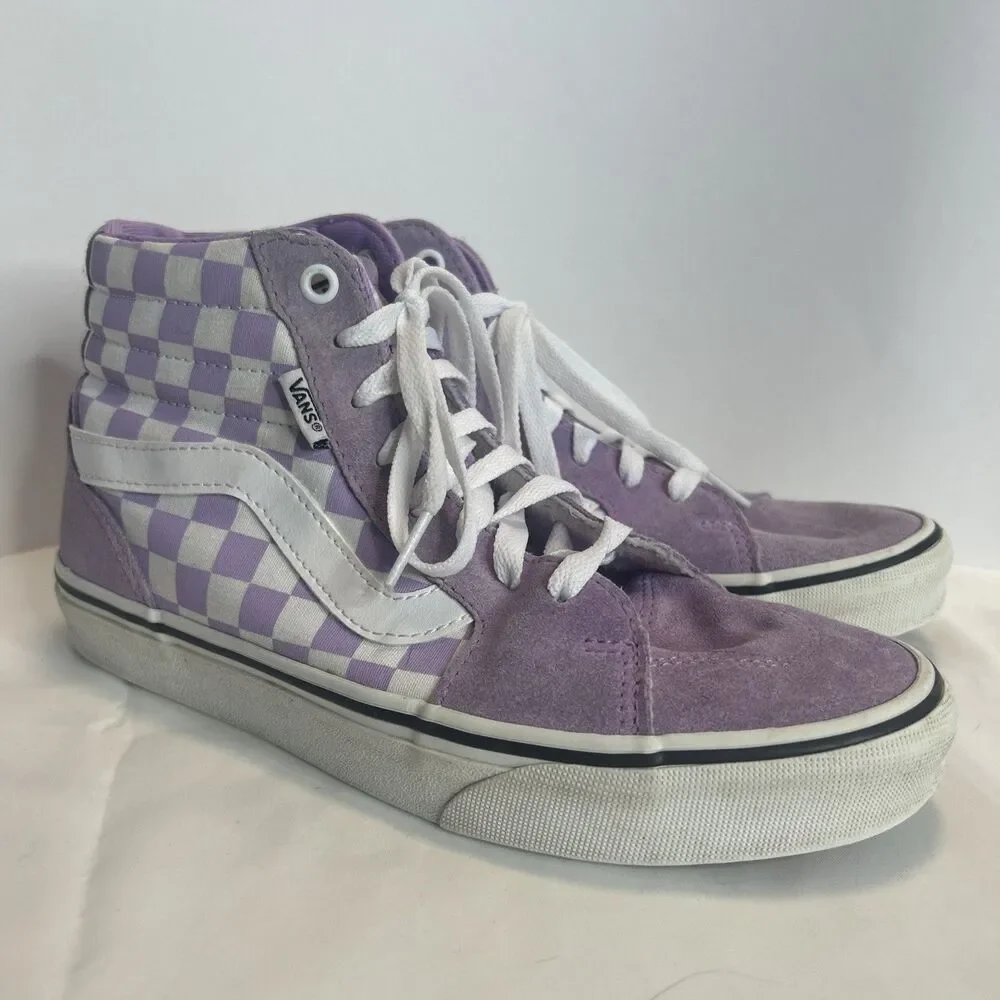 VANS women’s High Top Lace-Up Sneakers US 7.5 Purple/White Check Pre-Owned